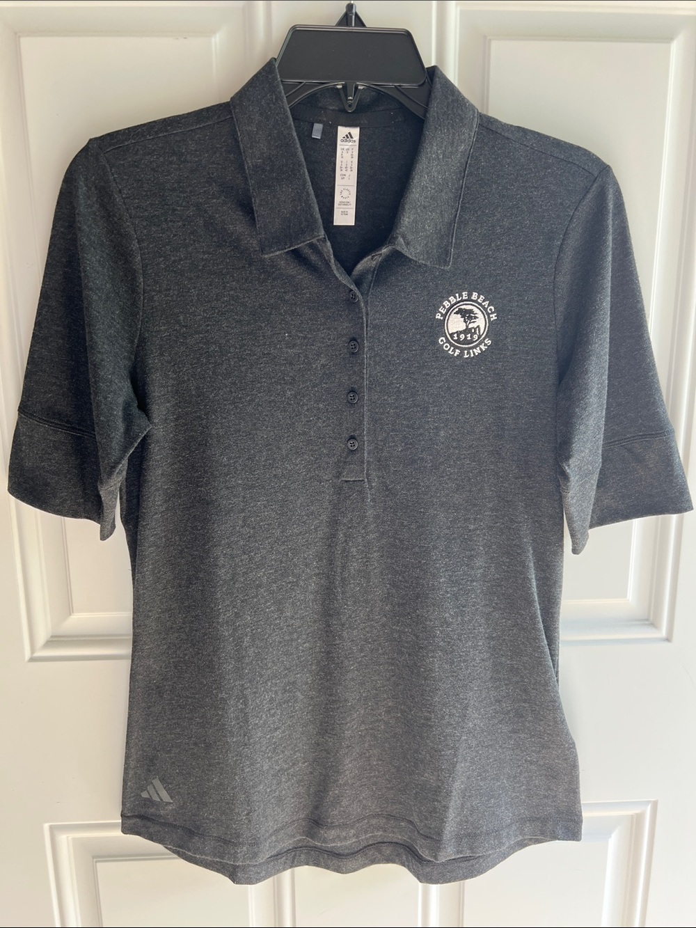 Women’s Adidas Pebble Beach Golf Links Charcoal Short Sleeve Golf Polo S